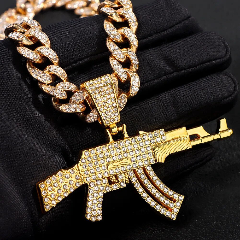 Hip-Hop AK47 Submachine Gun Anhänger Halskette - Iced Out Design