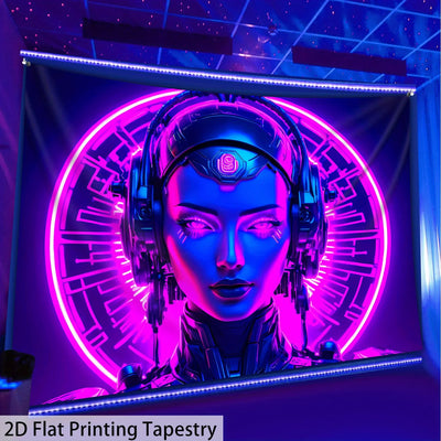 Cyberpunk Woman UV Schwarzlicht-Wandteppich