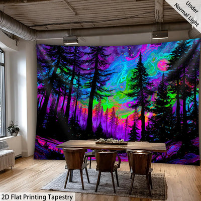 Forest Night UV Schwarzlicht-Wandteppich