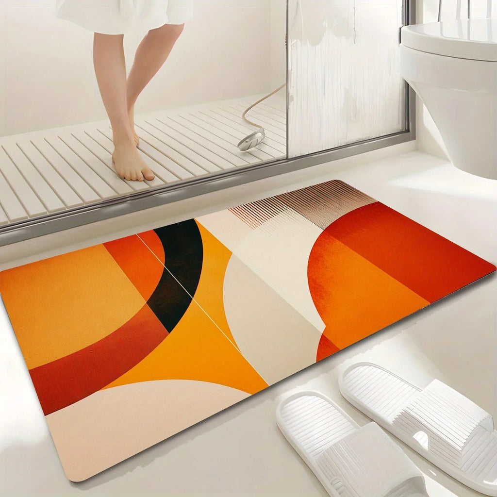 Geometrischer Kunst-Teppich – Orange-Rot & Modern