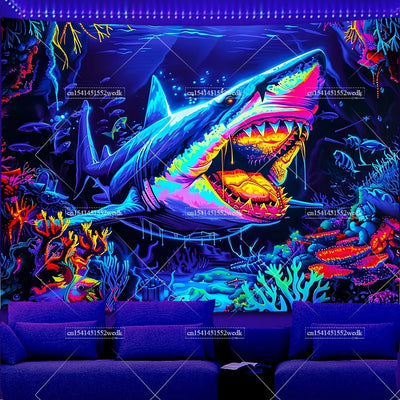 Underwater Shark & Jellyfish UV Wandteppich