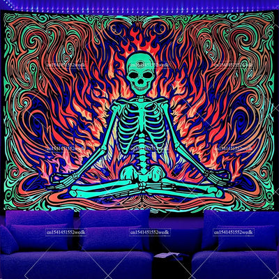Seven Chakras UV Schwarzlicht-Wandteppich