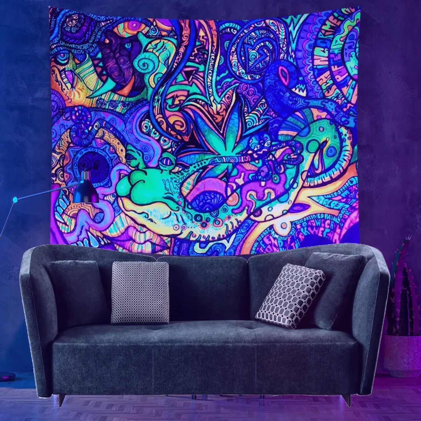 Psychedelic hippie mushroom black light poster