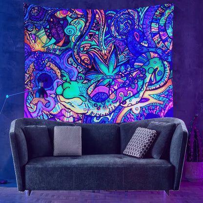 Psychedelic hippie mushroom black light poster