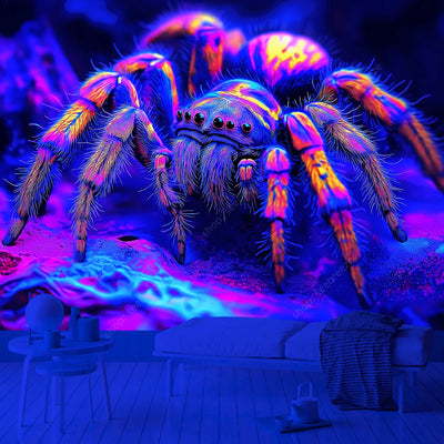 Neon Spider UV Schwarzlicht-Wandteppich