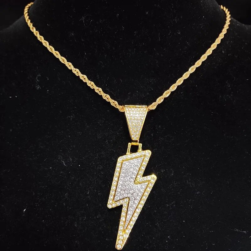 Blitz-Anhänger Halskette im Hip-Hop-Stil - Mit Kristall Cuban Chain