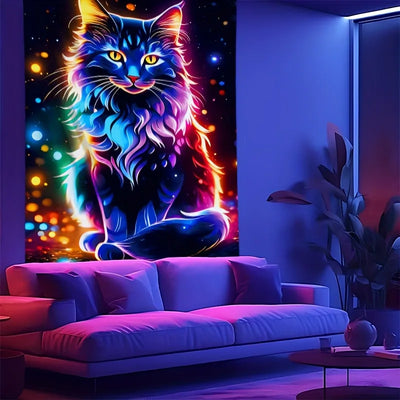 Black Cat UV Schwarzlicht-Wandteppich