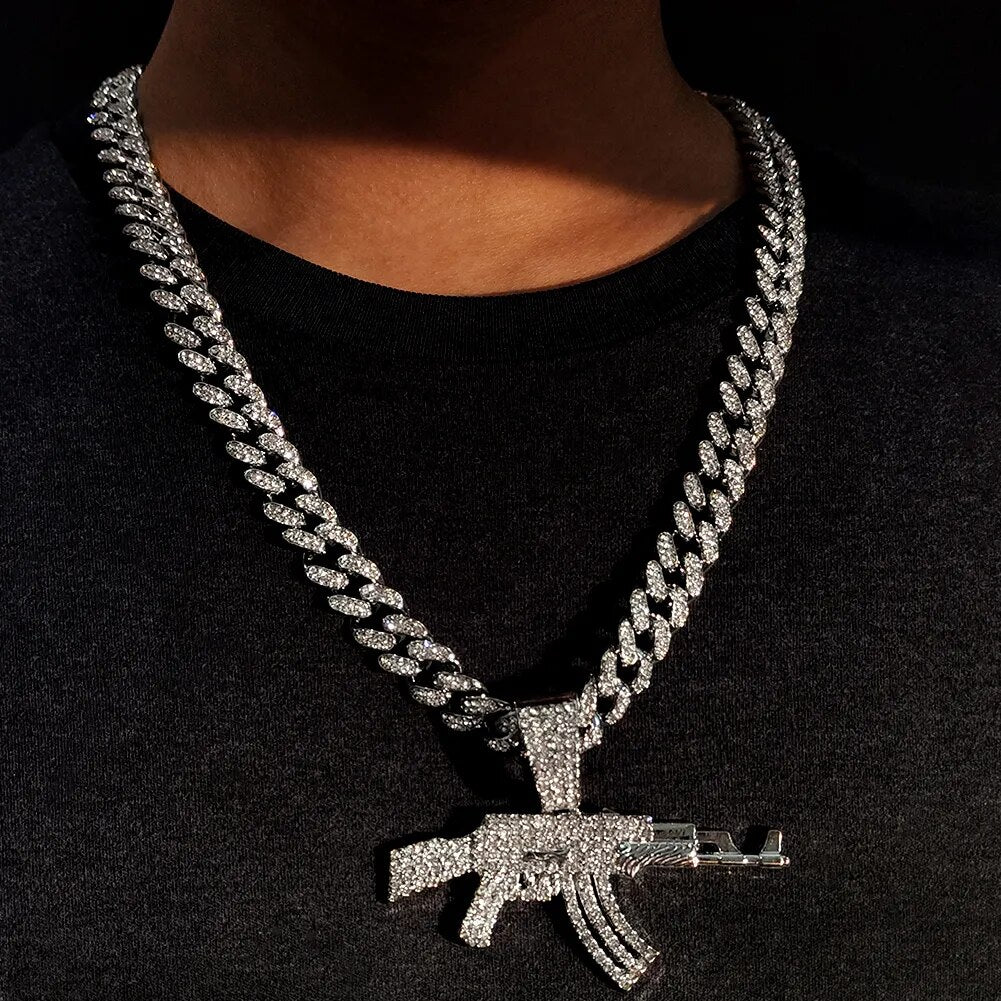 Hip-Hop AK47 Submachine Gun Anhänger Halskette - Iced Out Design