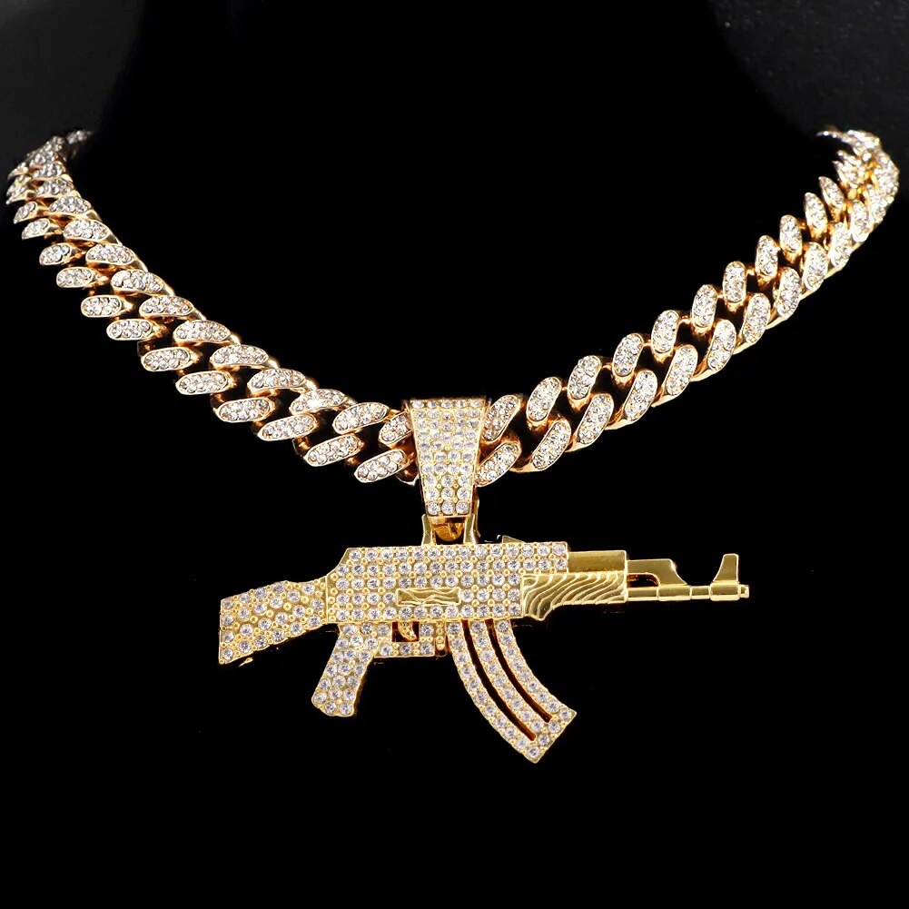 Hip-Hop AK47 Submachine Gun Anhänger Halskette - Iced Out Design