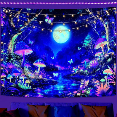 Butterfly Moon UV Schwarzlicht-Wandteppich