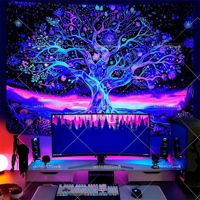 Tree of Life UV Schwarzlicht-Wandteppich
