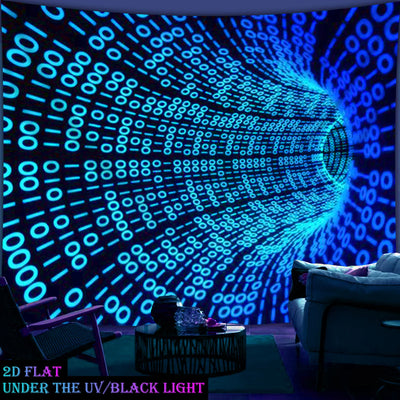 Binary Code UV Schwarzlicht-Wandteppich