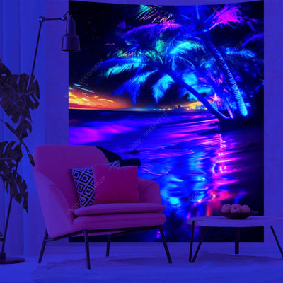 Neon Jungle UV Schwarzlicht-Wandteppich