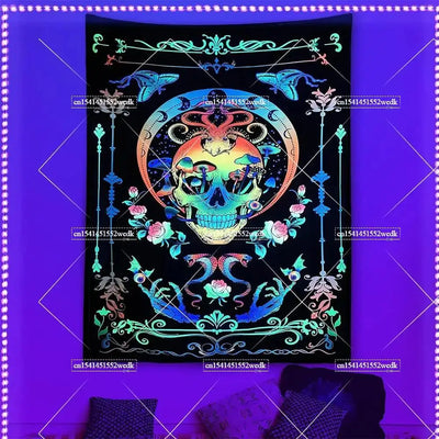 Skeleton Halloween UV Schwarzlicht-Wandteppich