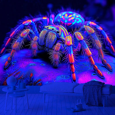 Neon Spider UV Schwarzlicht-Wandteppich