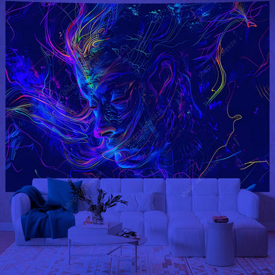 Mystic Face UV Schwarzlicht-Wandteppich