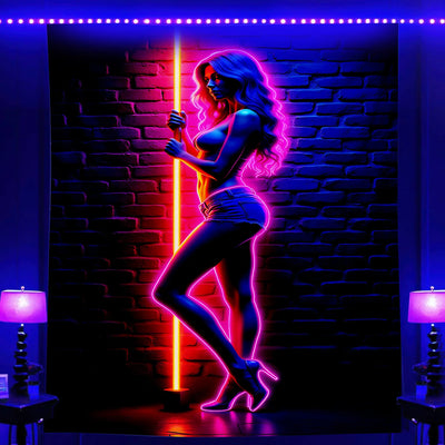 Human Silhouette Neon UV Wandteppich
