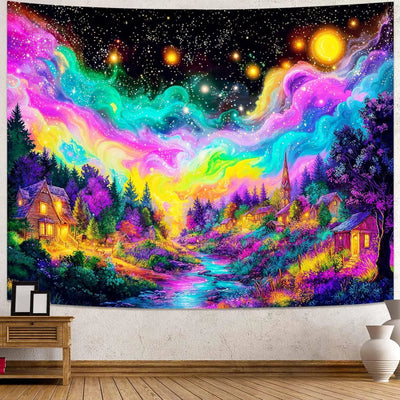 Butterfly Moon UV Schwarzlicht-Wandteppich