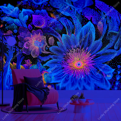 Psychedelic Geometry UV Schwarzlicht-Wandteppich