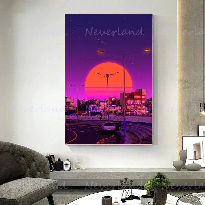 Vintage Neon Steam Wave Style Poster