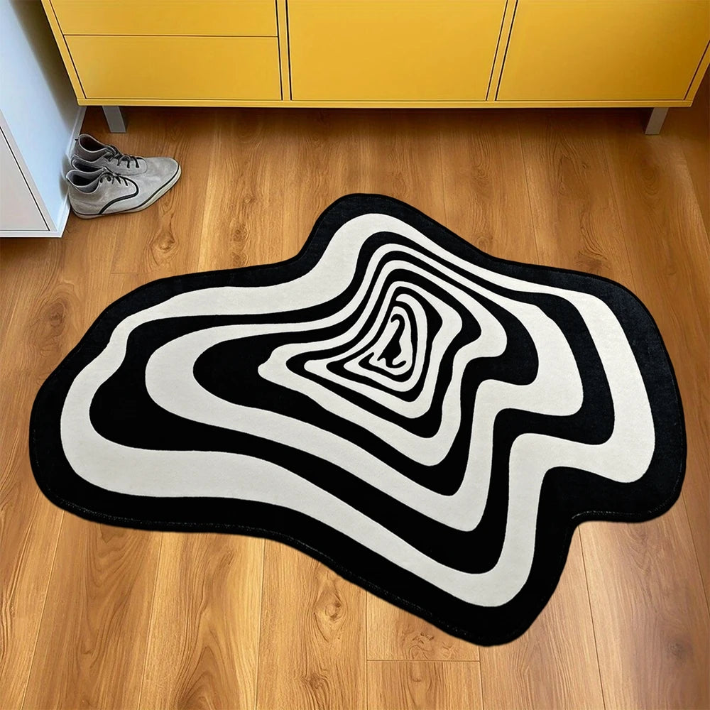 Trendy Black and White Abstract Rug – Living Room &amp; Floor Mat