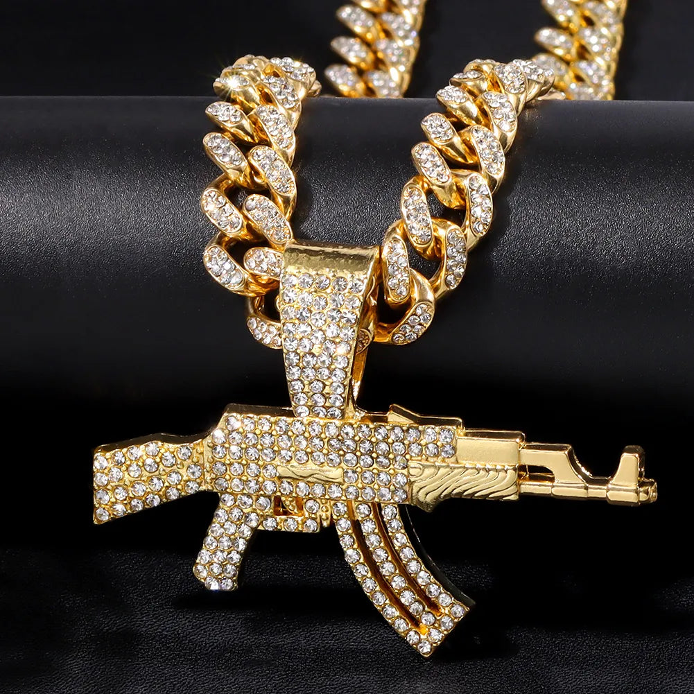 Hip-Hop AK47 Submachine Gun Anhänger Halskette - Iced Out Design