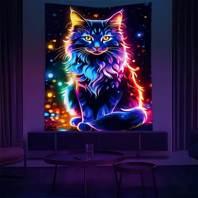 Black Cat UV Schwarzlicht-Wandteppich