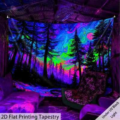Forest Night UV Schwarzlicht-Wandteppich