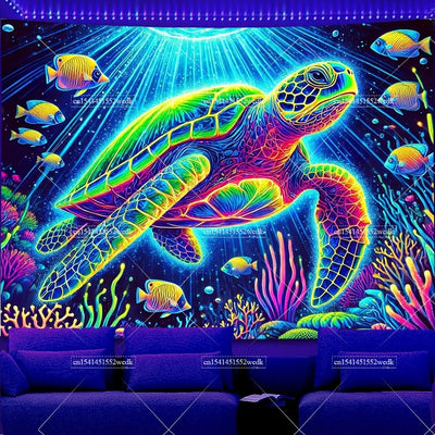Underwater Shark & Jellyfish UV Wandteppich