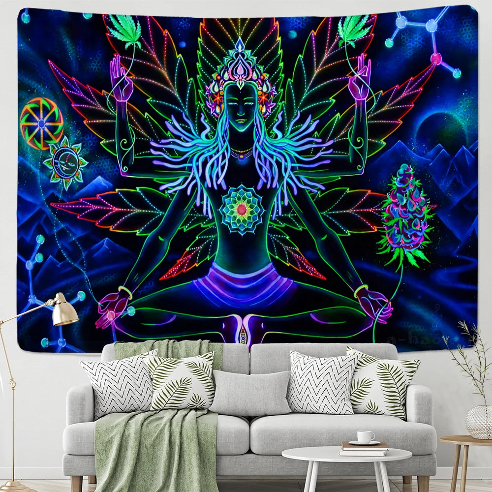 Meditating Fluorescent Blacklight Poster - Mystical