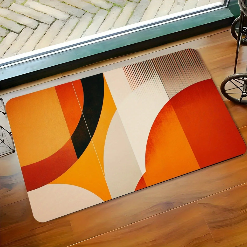 Geometrischer Kunst-Teppich – Orange-Rot & Modern