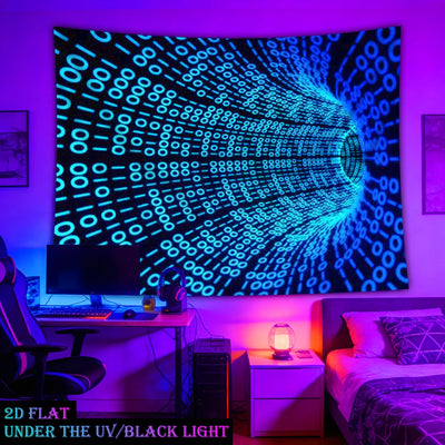 Binary Code UV Schwarzlicht-Wandteppich