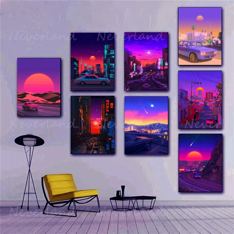 Vintage Neon Steam Wave Style Poster