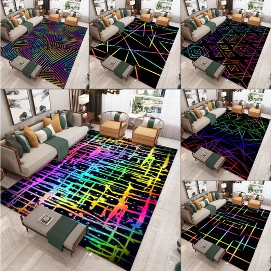 Schwarz-Geometrischer Abstrakt-Teppich – Wohnzimmer & Schlafzimmer