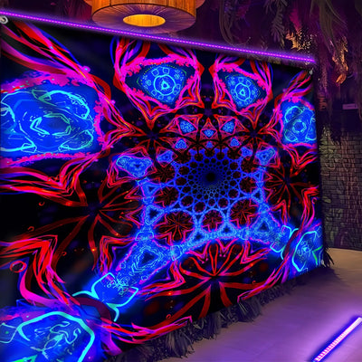 Neon Geometry UV Schwarzlicht-Wandteppich