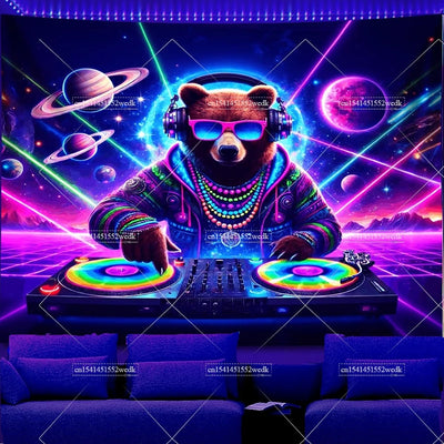 Gaming Panda DJ UV Schwarzlicht-Wandteppich