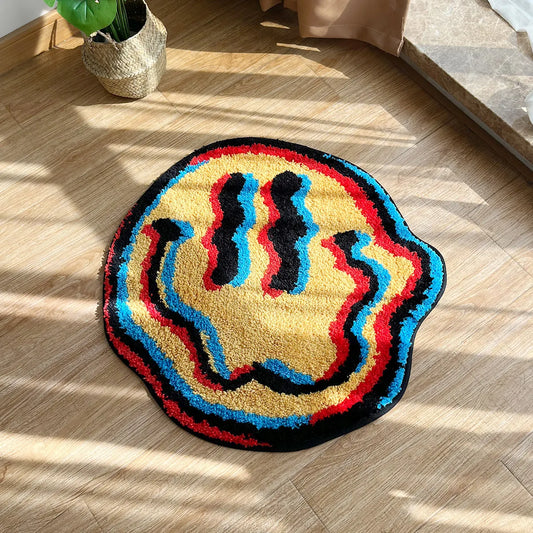 Handgemachter Trippy Smiley-Teppich - Einzigartige Geschenkidee für Zuhause