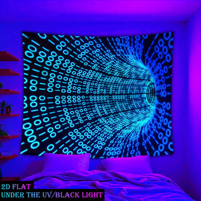 Binary Code UV Schwarzlicht-Wandteppich