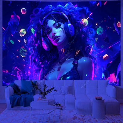 Mystic Face UV Schwarzlicht-Wandteppich