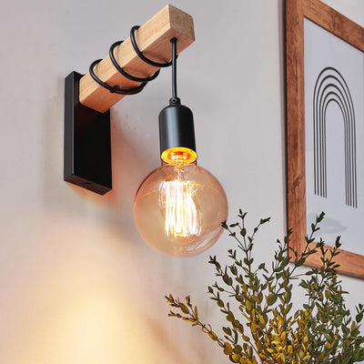 Switch Signal – E27-Wandleuchte aus Holz und Eisen
