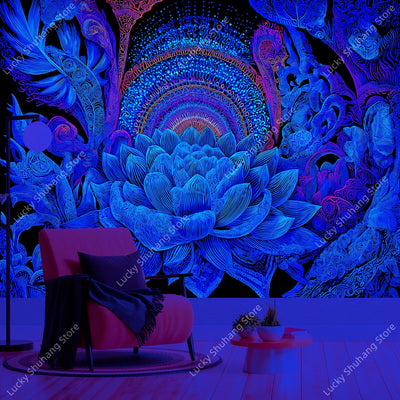 Psychedelic Geometry UV Schwarzlicht-Wandteppich