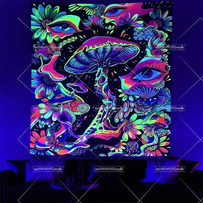 Neon Eyes Mandala Schwarzlicht-Wandteppich