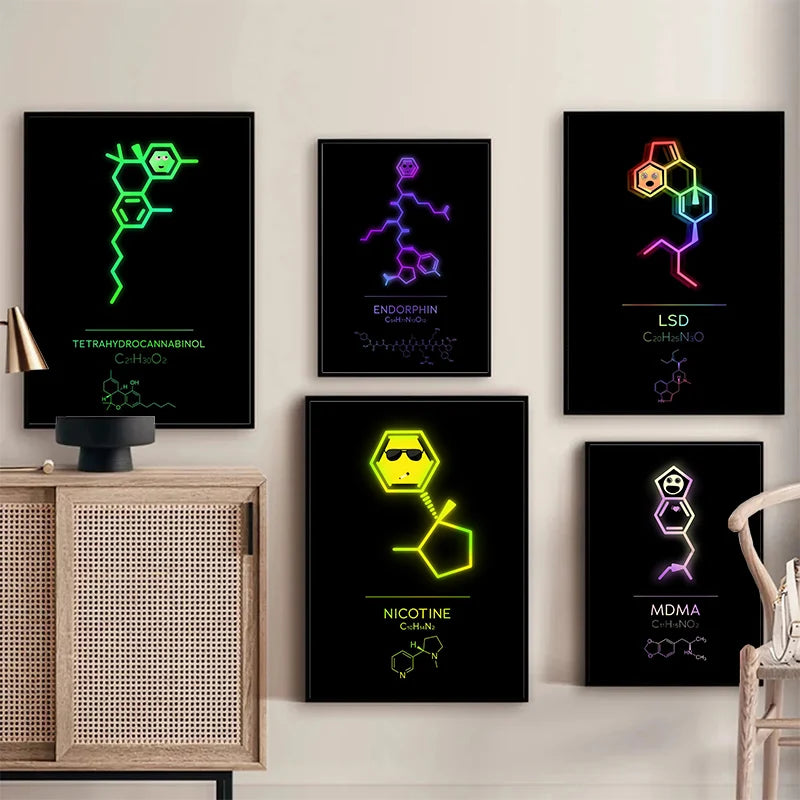 Neon Molecular Structure Diagram Poster