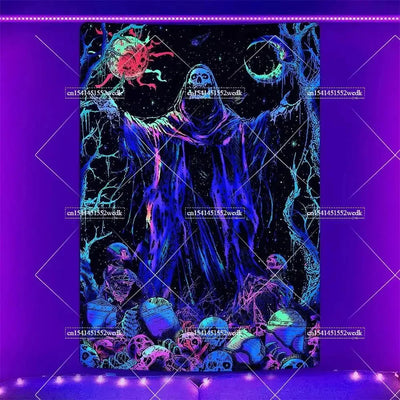 Skeleton Halloween UV Schwarzlicht-Wandteppich