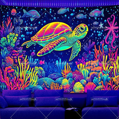 Underwater Shark & Jellyfish UV Wandteppich