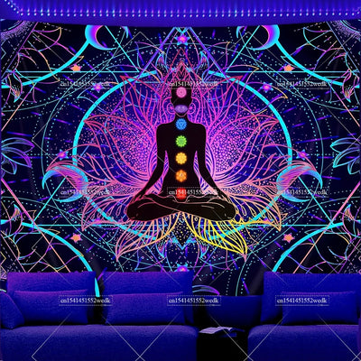 Seven Chakras UV Schwarzlicht-Wandteppich