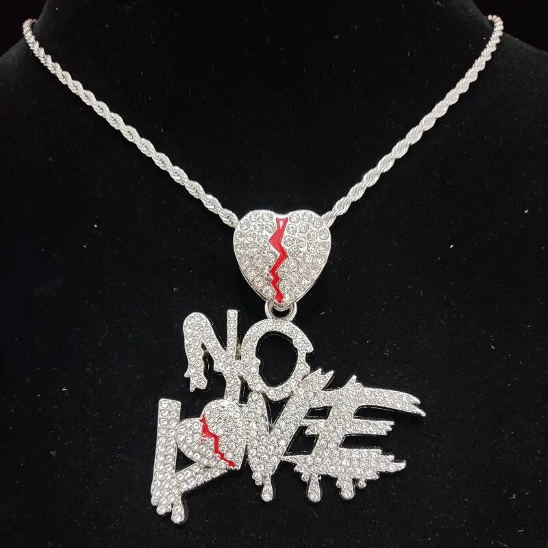 No Love Herz Anhänger Halskette im Hip-Hop-Stil - Mit Cuban Chain