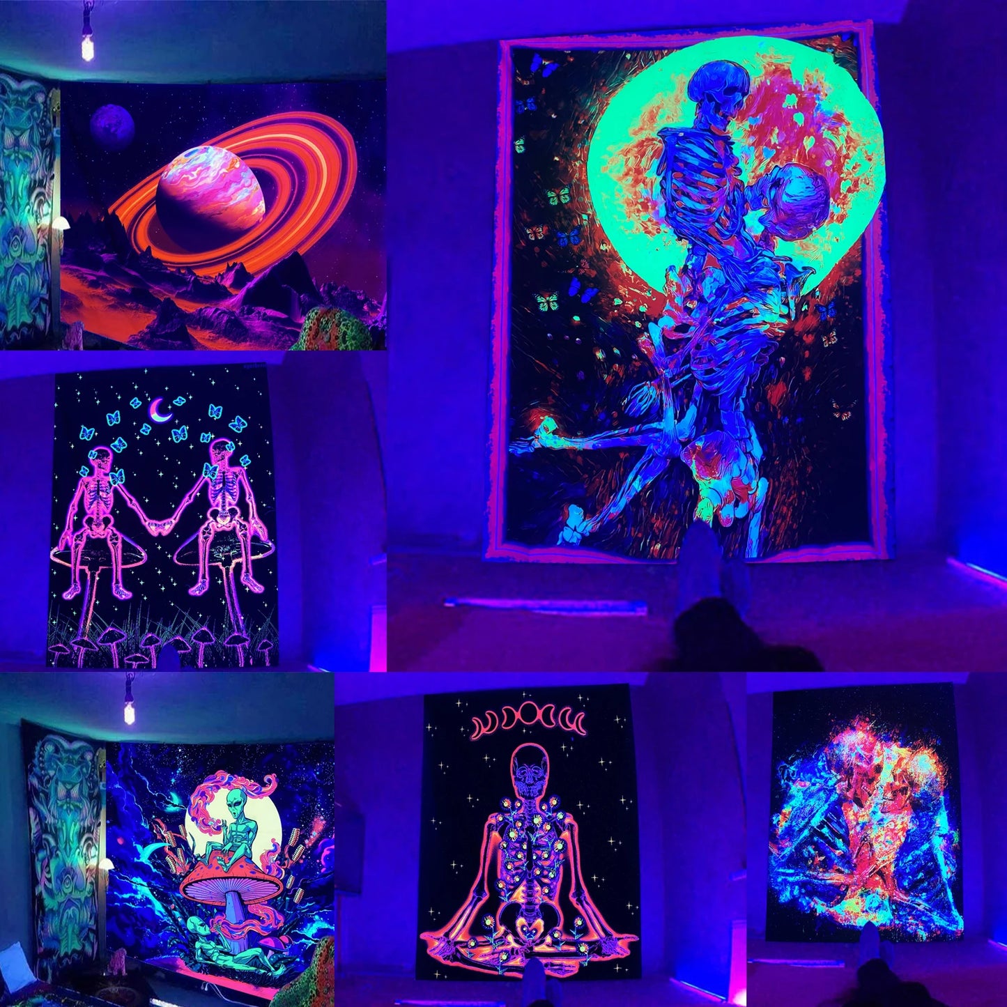 Hugging Skull UV Blacklight Poster