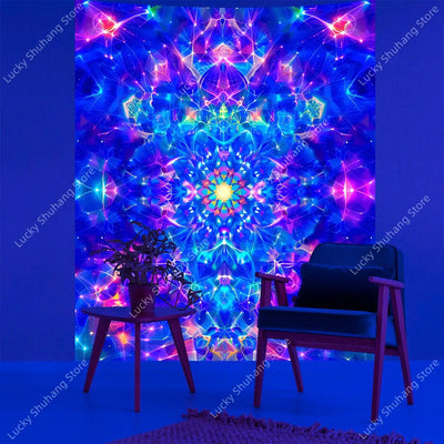 Cosmic Lotus UV Schwarzlicht-Wandteppich