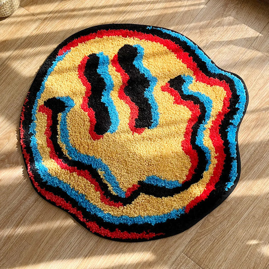 Trippy Smiley Teppich – Einzigartiges Tuft-Design & Rutschfest
